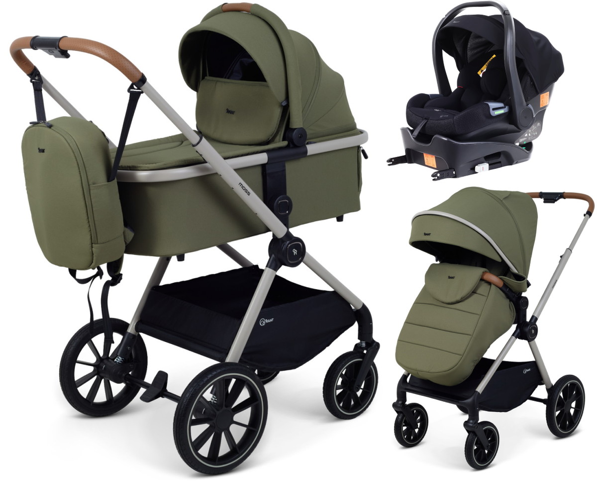 Детская коляска Rant Moss Prime 4 в 1 с автокреслом Carry Pro Black и базой Green