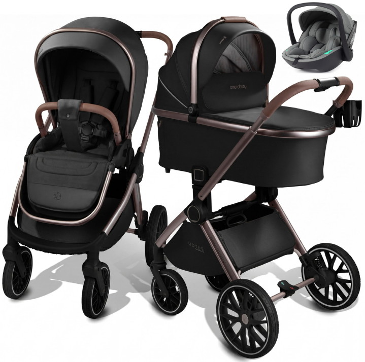 Детская коляска AmaroBaby Motus Premium Ecco Exclusive 3 в 1 с автокреслом Rant Miro Olive черный