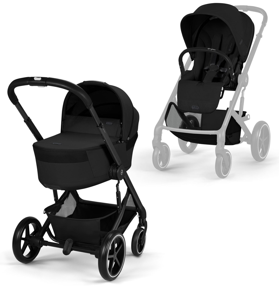 Коляска Cybex Balios S Lux with Fold Cot BLK 2 в 1 Moon Black с дождевиками