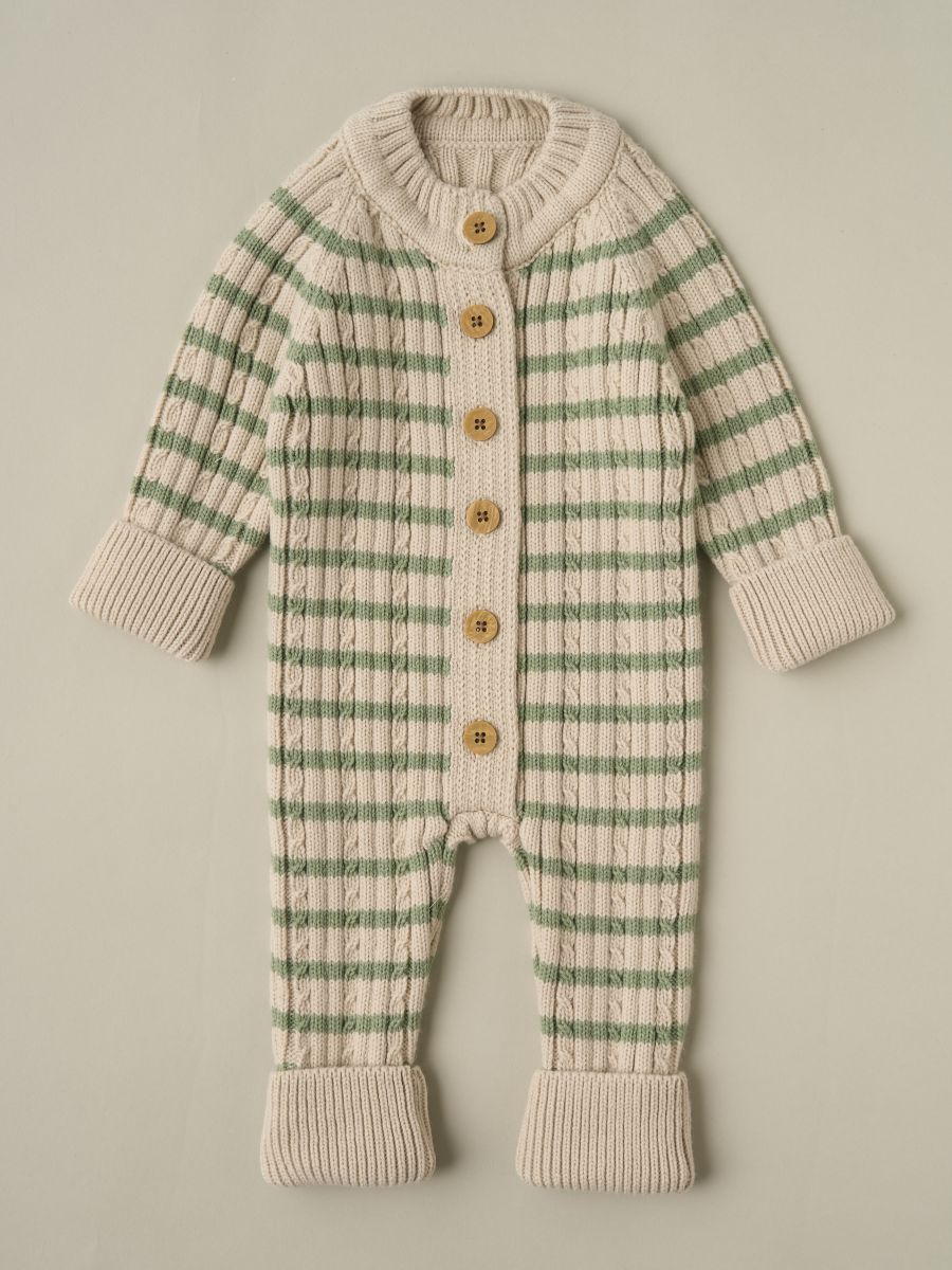 Комбинезон вязаный Little Star Косичка Полоска 83003 (ЧЗ-нк) серо-бежевый 7159/серо-зеленые полоски 56