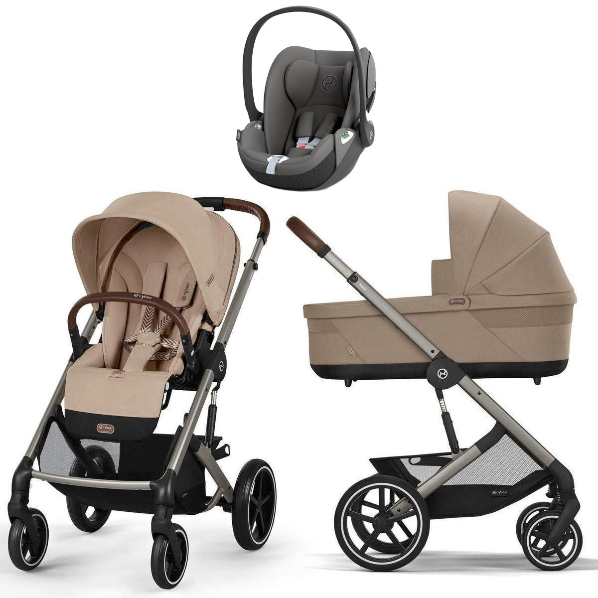Коляска Cybex Balios S Lux TPE complete Cloud T Mirage Grey 3 в 1 Almond Beige с дождевиками