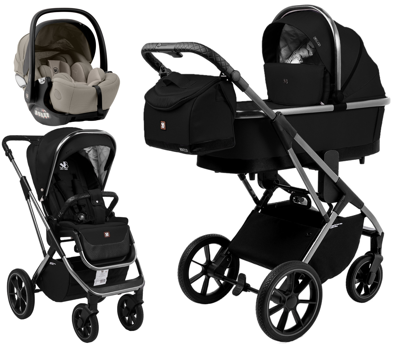 Коляска 3 в 1 Sweet Baby Rocco + автокресло Premier Begie Black