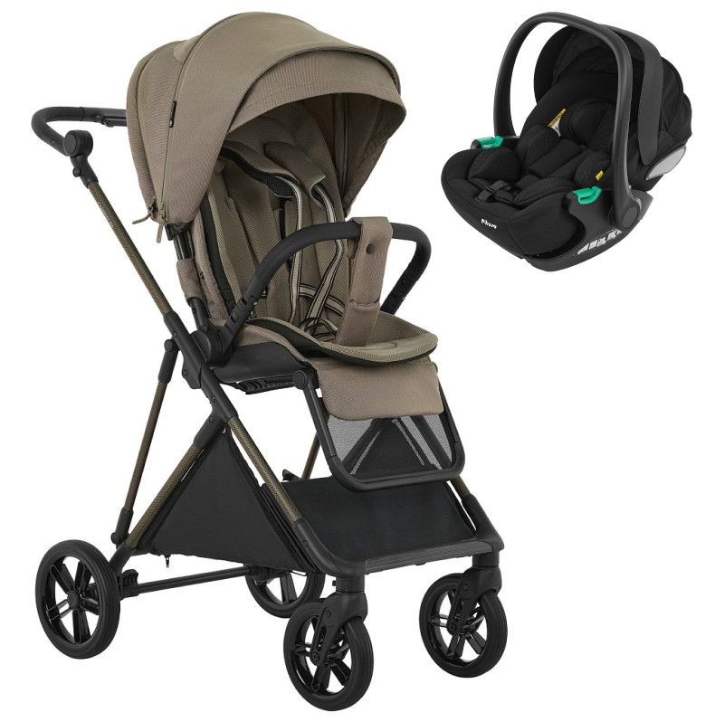 Детская прогулочная коляска Pituso Carbon RX c автокреслом Baesa Black Tuareg Beige/рама carbon gold