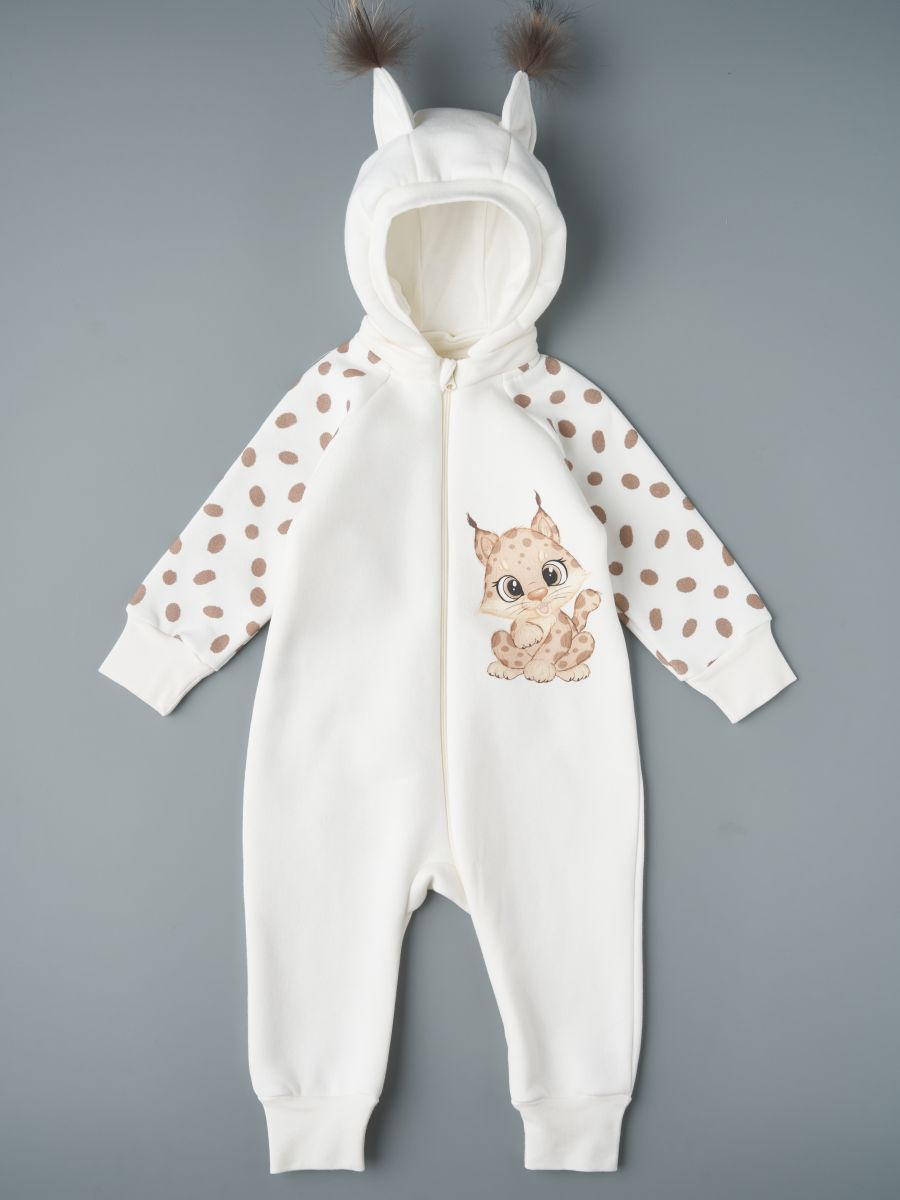 Комбинезон с отстегивающимся капюшоном футер с начесом Little Star Рысенок 823015 (ЧЗ-мз) крем 74