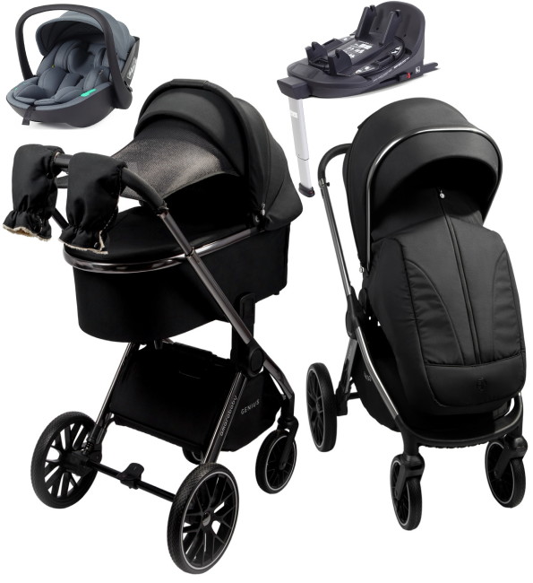 Детская коляска AmaroBaby Genius 4 в 1 с автокреслом Rant Miro Graphite и базой черный