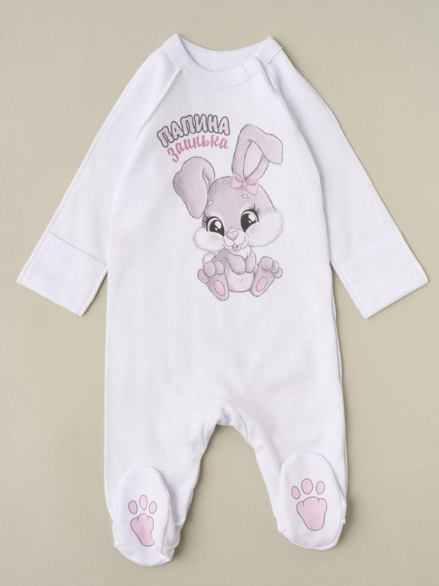 Комбинезон-асим на кнопках Little Star Папина Зайка 8692 (ЧЗ-мз) белый 74