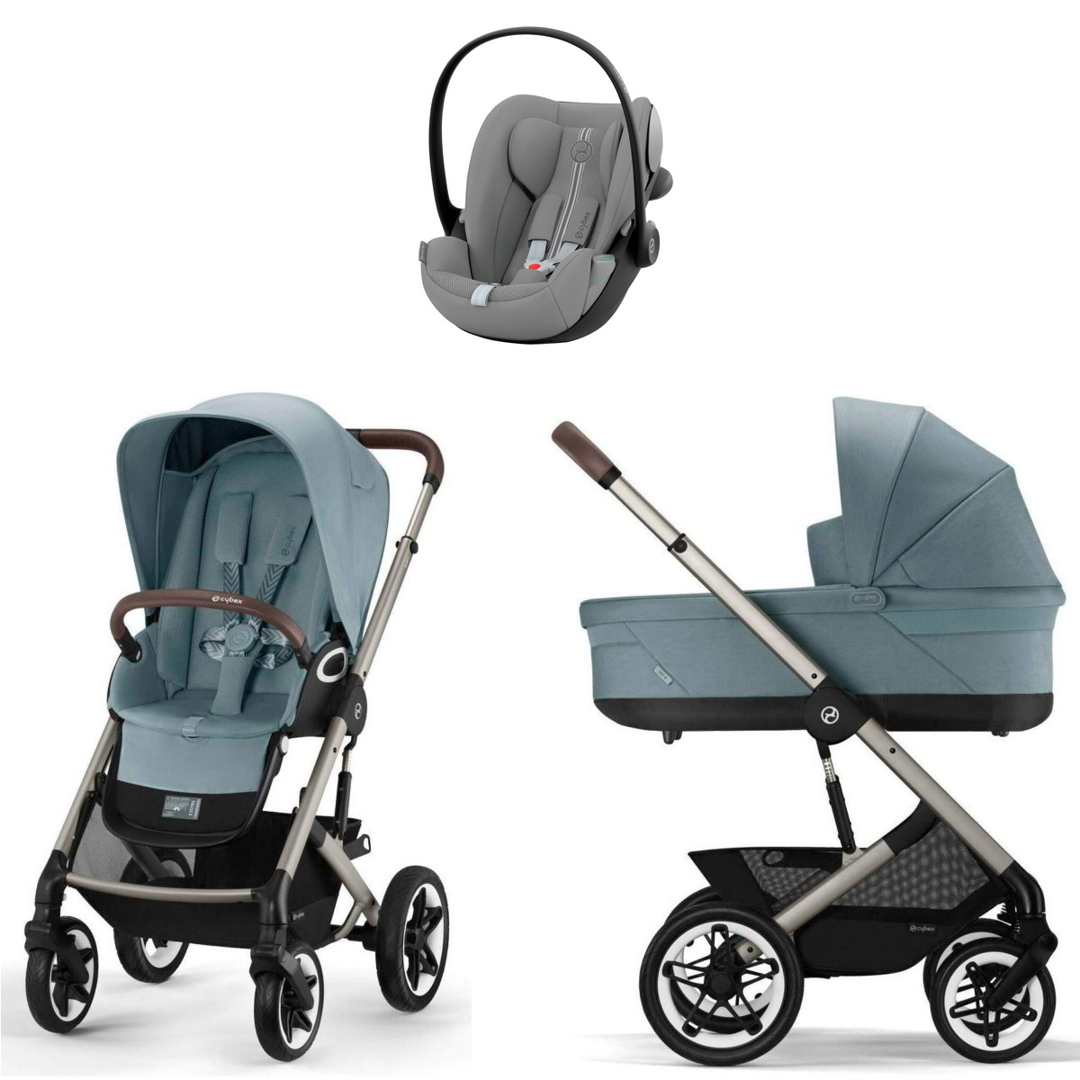 Коляска Cybex Talos S Lux TPE Cloud G3 Stone Grey Plus 3 в 1 Stormy Blue с дождевиками