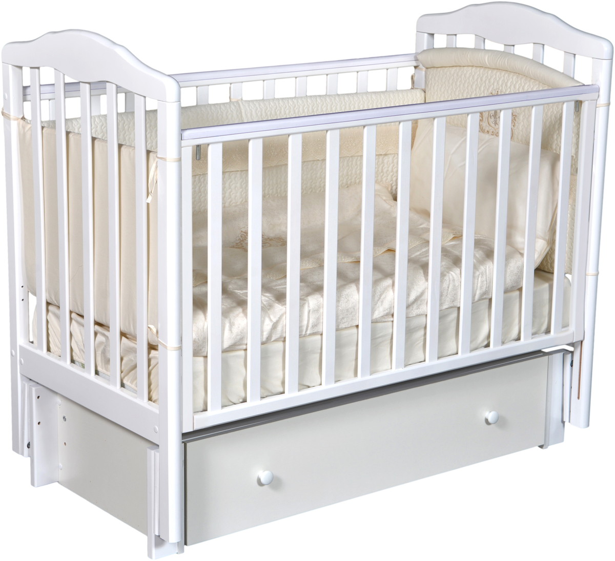 Детская кроватка Oliver Elsa Premium с универсальным маятником и ящиком Белый