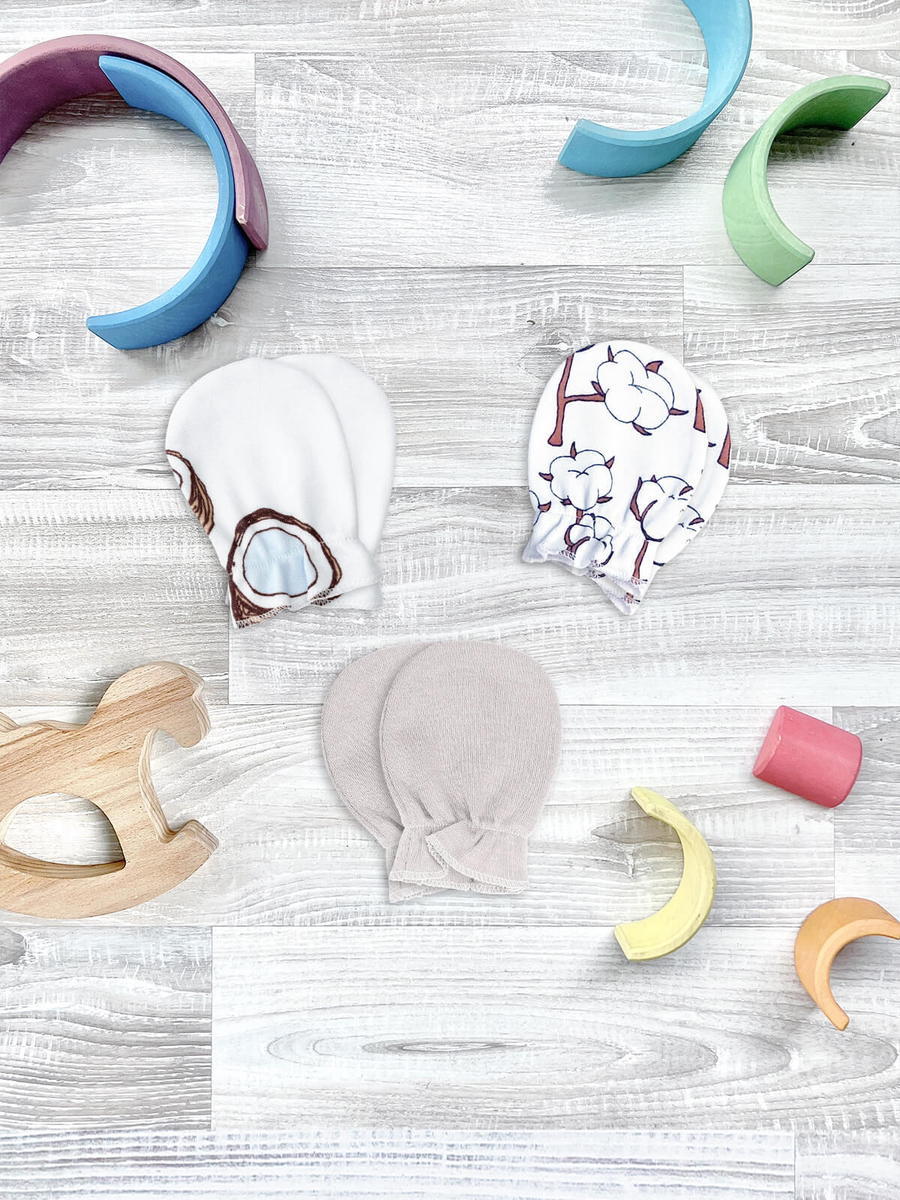 Рукавички-антицарапки Mjolk Кокосы, Хлопок, White Sand сет из 3х пар