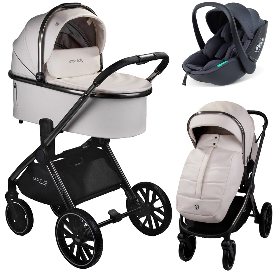 Детская коляска AmaroBaby Motus Premium Ecco 3 в 1 с автокреслом Rant Miro Dark Grey молочный