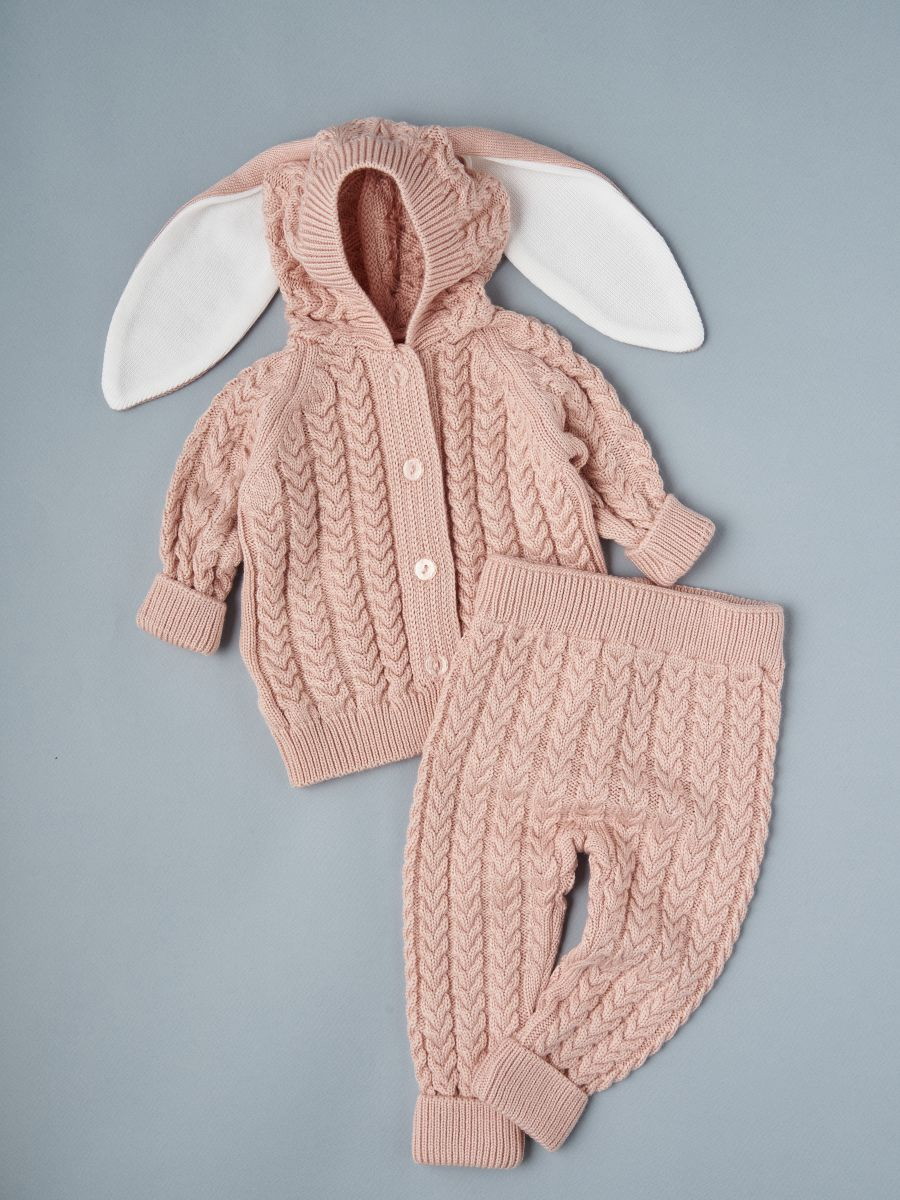 Кофточка с капюшоном и штанишки Little Star Зайчонок 80019 (ЧЗ-нк) пудра 62