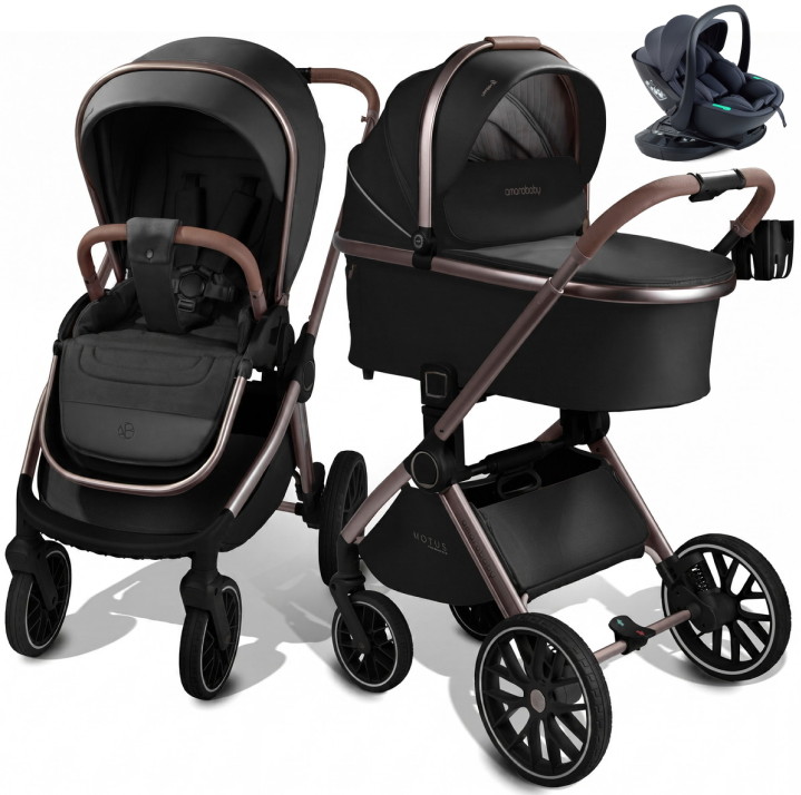 Детская коляска AmaroBaby Motus Premium Ecco Exclusive 4 в 1 с автокреслом Rant Miro Dark Grey и базой черный