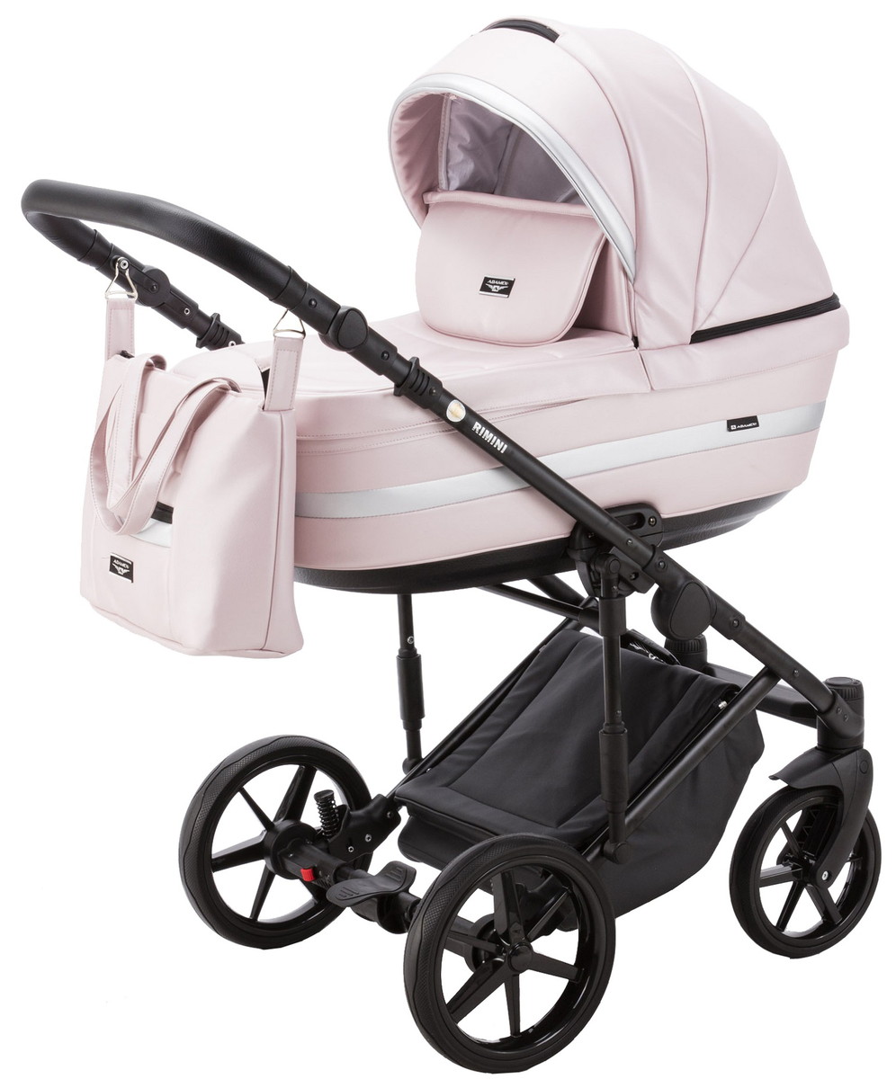 Детская коляска Adamex Rimini Deluxe 2 в 1 RI245 розов.кожа+серебр.отделка