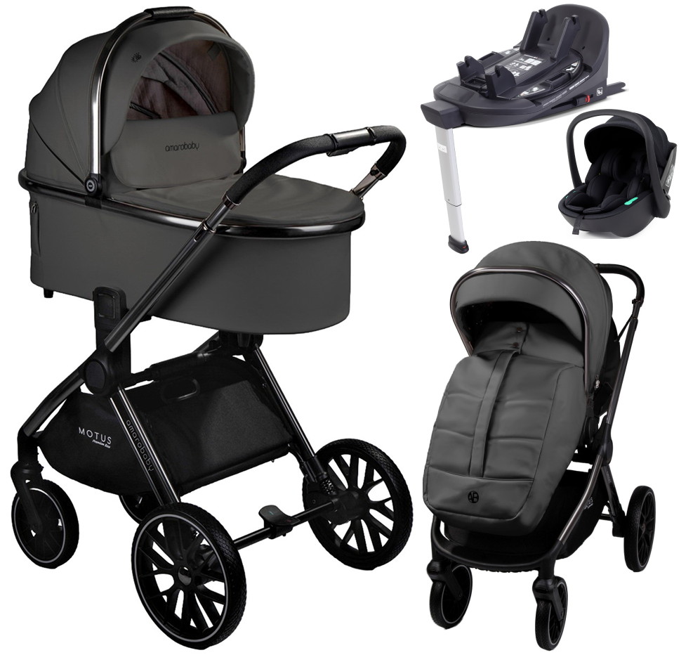 Детская коляска AmaroBaby Motus Premium Ecco 4 в 1 с автокреслом Rant Miro Black и базой серый