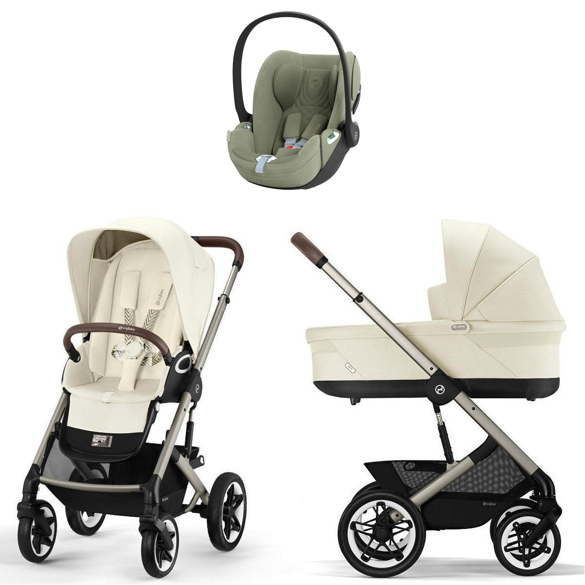 Коляска Cybex Talos S Lux TPE complete Cloud T Sage Green Plus 3 в 1 Seashell Beige с дождевиками