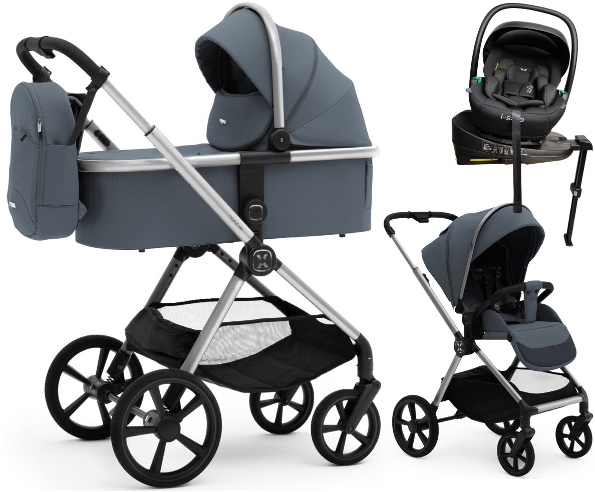 Коляска Agex Life 4 в 1 хромированная рама с автокреслом i-Safe Black и базой ALG590 Chrome Grey (Серый)