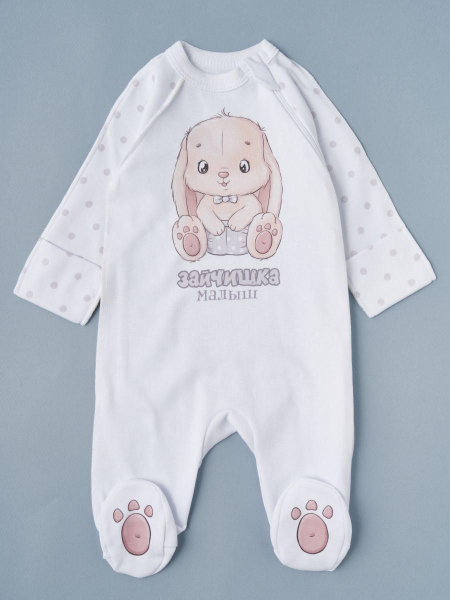 Комбинезон на молнии Little Star Зайчишка Малыш 0208 (ЧЗ-мз) белый 56