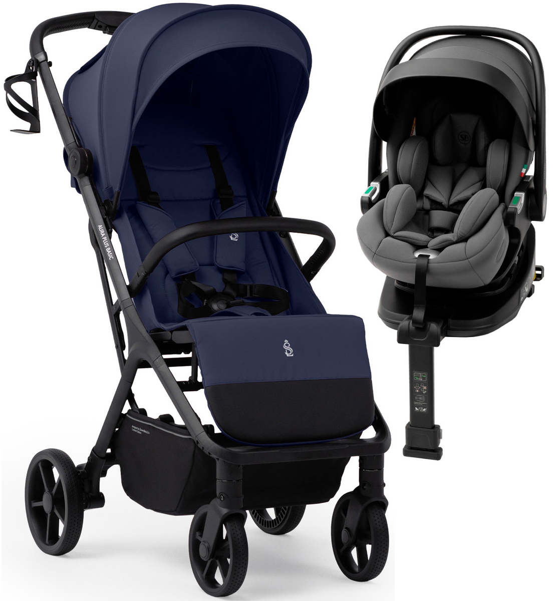 Прогулочная коляска Sweet Baby Aura Plus Basic SBL + автокресло Premier Plus Grey Dark Blue