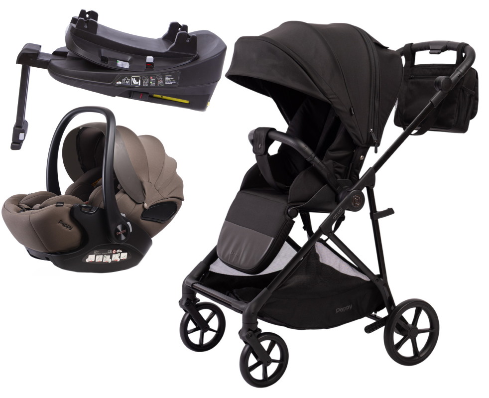 Прогулочная коляска Peppy Amici с автокреслом Verona Brown и базой Black рама Black