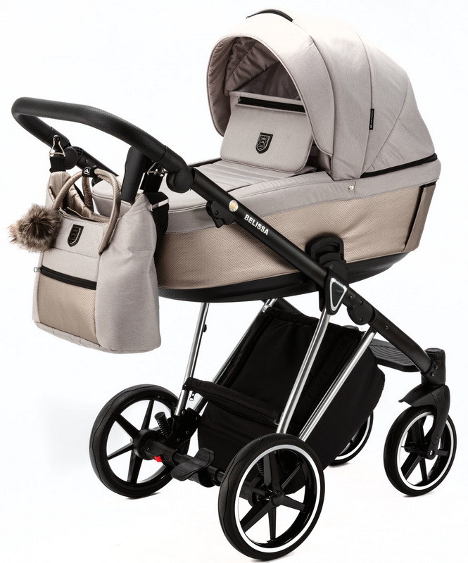 Детская коляска Adamex Belissa Special Edition 3 в 1 B-PS584 (СВ.БЕЖ С БЛЁСТ ХРОМ.РАМ)