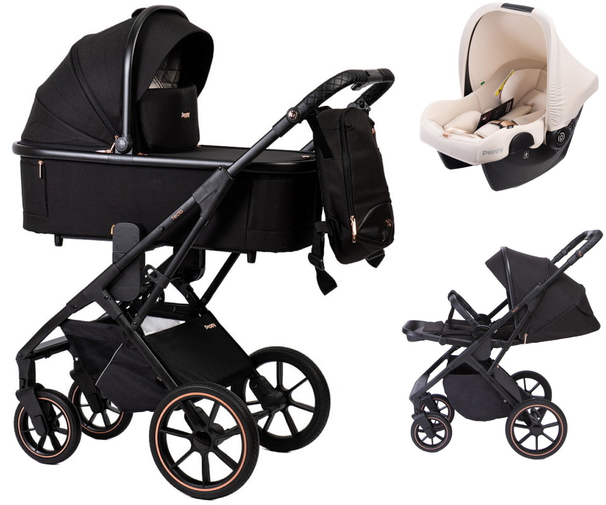 Детская коляска Peppy Tecla 3 в 1 с автокреслом Rise Milk Rose Black Черный