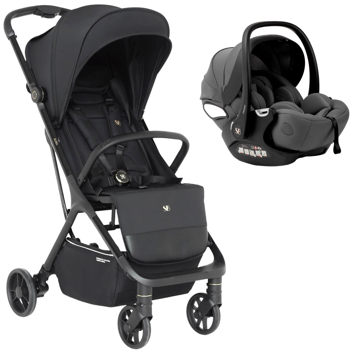 Прогулочная коляска Sweet Baby Aura + автокресло Premier Grey Black