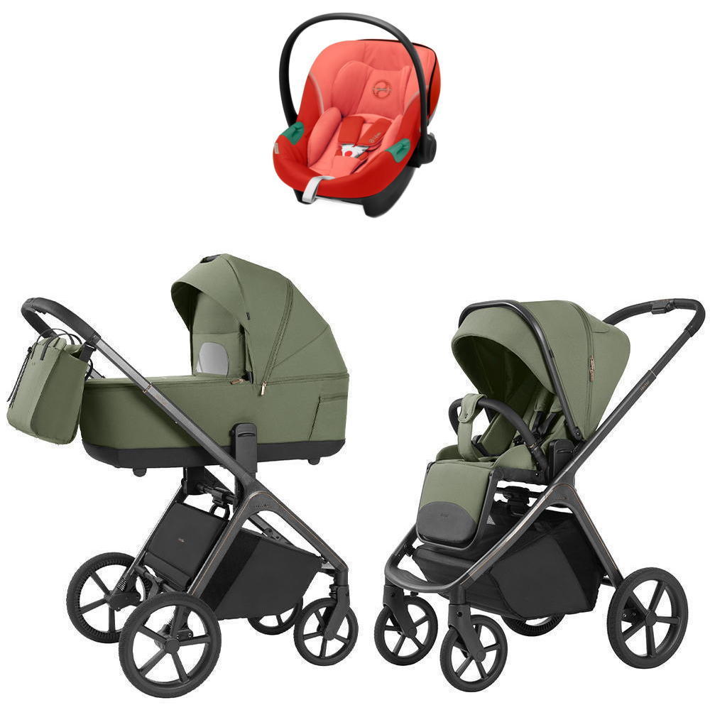 Коляска Carrello Vector 2025 CRL-6551 и автокресло Cybex Aton S2 Hibiscus Red 3 в 1 Field Green
