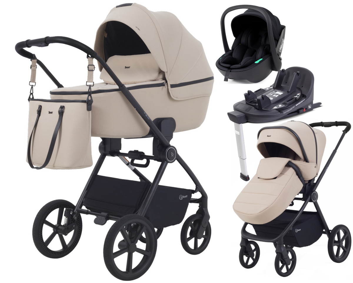 Детская коляска Rant Teo Soft 4 в 1 с автокреслом Miro Black и базой Beige