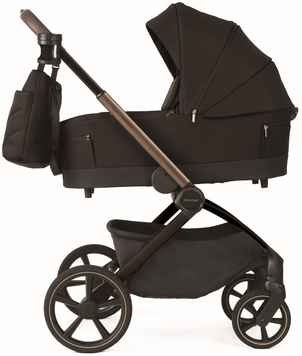 Детская коляска Adamex Como 3 в 1 satin carbon — т. корич. атлас. — рама черн