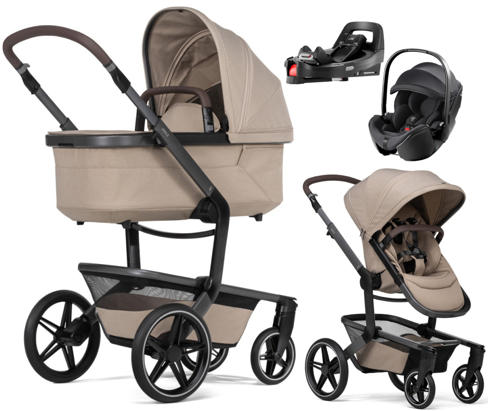 Детская коляска 4 в 1 Joolz Day 5 и автокресло Britax Roemer Baby-Safe Pro Classic Deep Black без адаптеров и база Vario Base 5Z Sandy Taupe