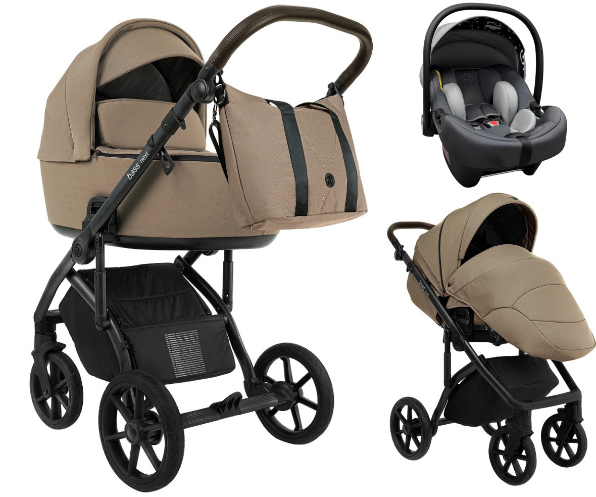 Детская коляска Roan Bass Next 2.0 3 в 1 с автокреслом Tutis Elo Lux EduSky Grey BSN/42/2 Mocha Mousse/Black/руч.Cappuccino