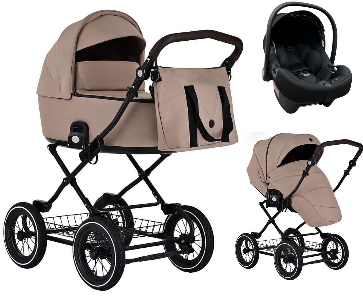 Детская коляска Roan Bass Next Classic d12 3 в 1 с автокреслом Tutis Elo Lux EduSky Black RCL266/1 Amber
