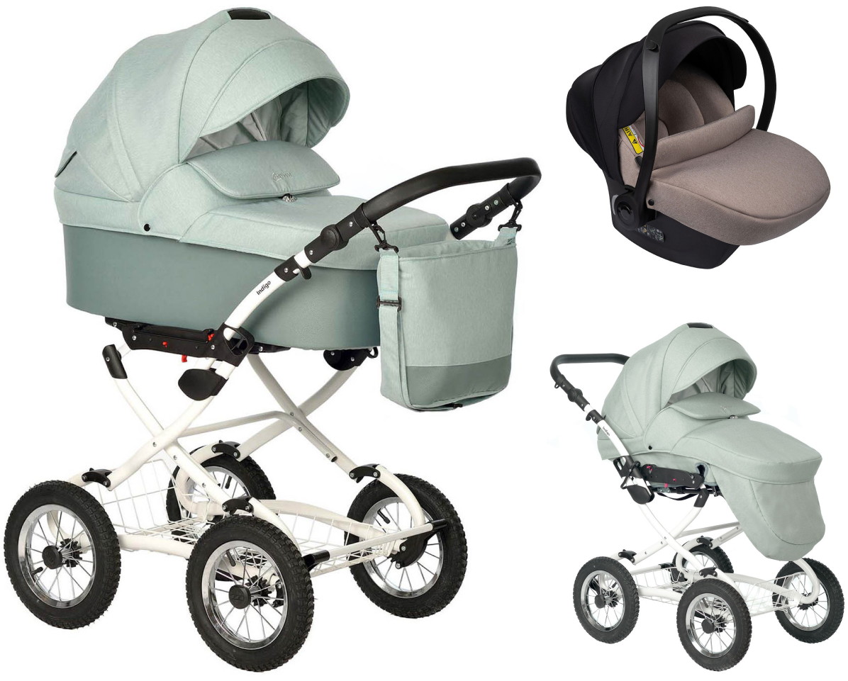 Детская коляска Indigo Barbara 21 Classic 3 в 1 с автокреслом Avionaut Cosmo Beige Ba02 шалфей