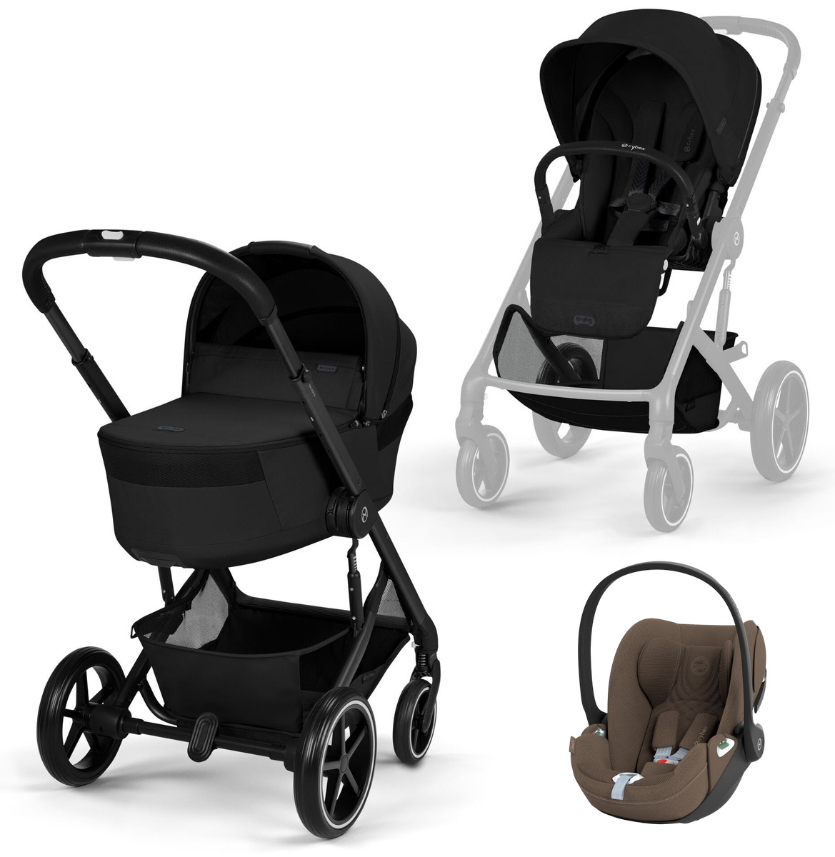 Коляска Cybex Balios S Lux Fold Cot BLK Cloud T Coconut Brown Plus 3 в 1 Moon Black с дождевиками