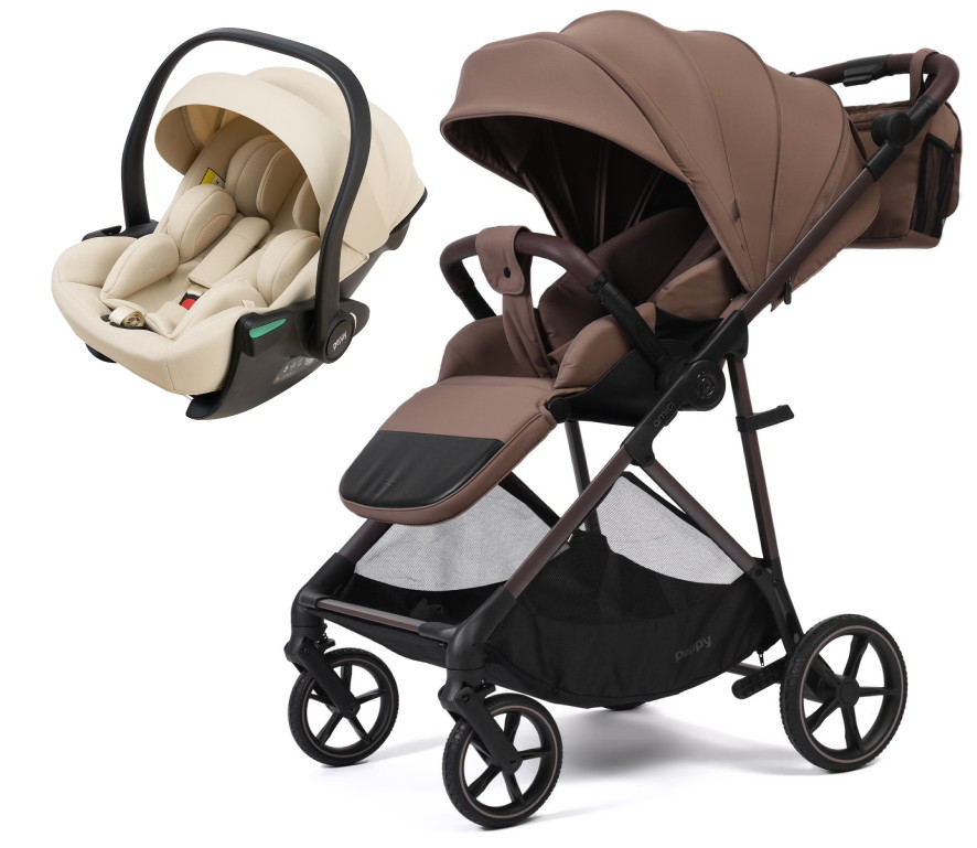Прогулочная коляска Peppy Amici с автокреслом Jet Beige Mocca рама Mocca