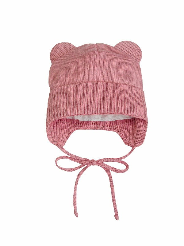 Шапочка вязаная AmaroBaby Pure Love Bear с подкладом розовый 38