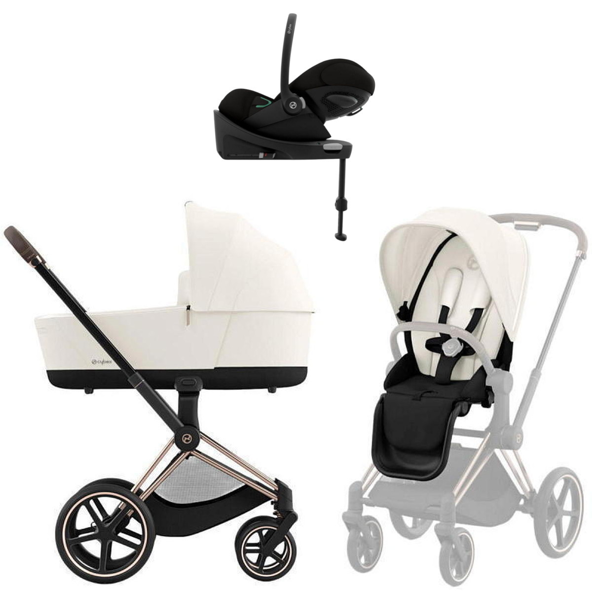 Коляска Cybex Priam IV Rosegold complete Cloud G Moon Black Plus Base G 3 в 1 Off White