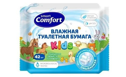 Влажная туалетная бумага Comfort smart №42 KIDS с ромашкой  