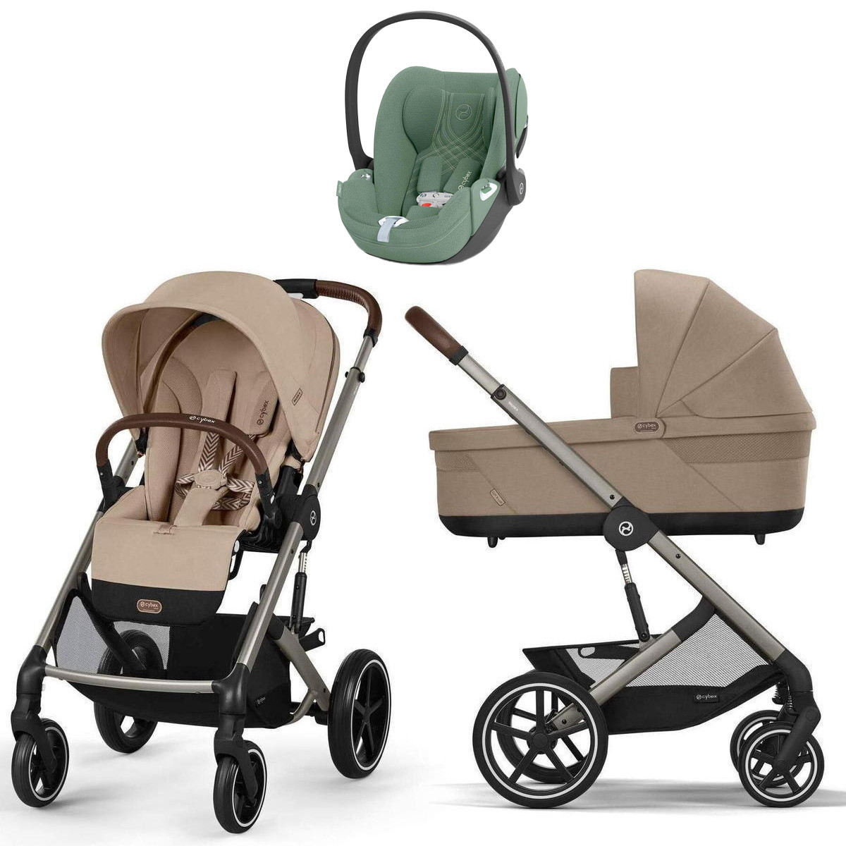 Коляска Cybex Balios S Lux TPE complete Cloud T Leaf Green Plus 3 в 1 Almond Beige с дождевиками