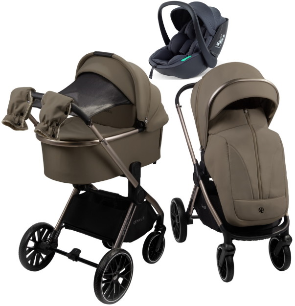 Детская коляска AmaroBaby Genius 3 в 1 с автокреслом Rant Miro Dark Grey коричневый