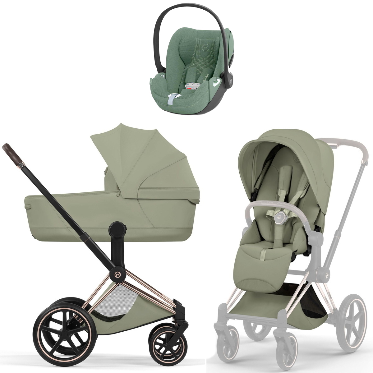 Коляска Cybex Priam V Rosegold Style Cloud T Leaf Green Plus 3 в 1 Sage Green