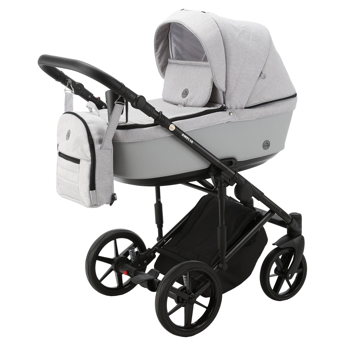 Детская коляска Adamex Amelia 2 в 1 AM248-TIP (СВ.СЕР+СВ.СЕР.КОЖА)