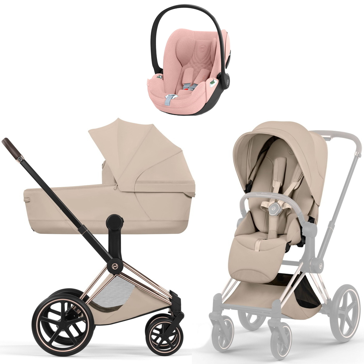 Коляска Cybex Priam V Rosegold Style Cloud T Peach Pink Plus 3 в 1 Cozy Beige