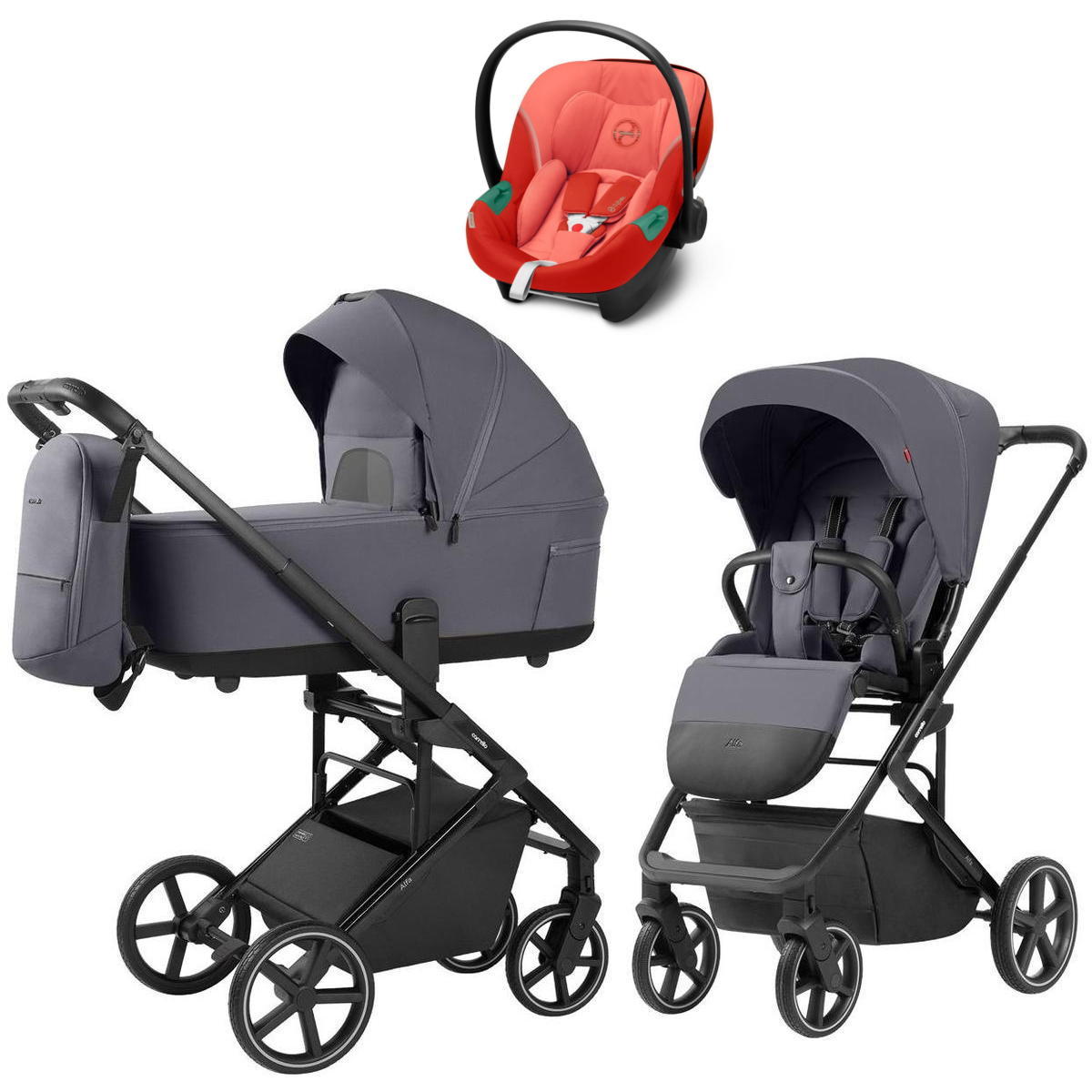 Коляска Carrello Alfa CRL-6522 2025 Cybex Aton S2 i-Size Hibiscus Red 3 в 1 Fashion Grey
