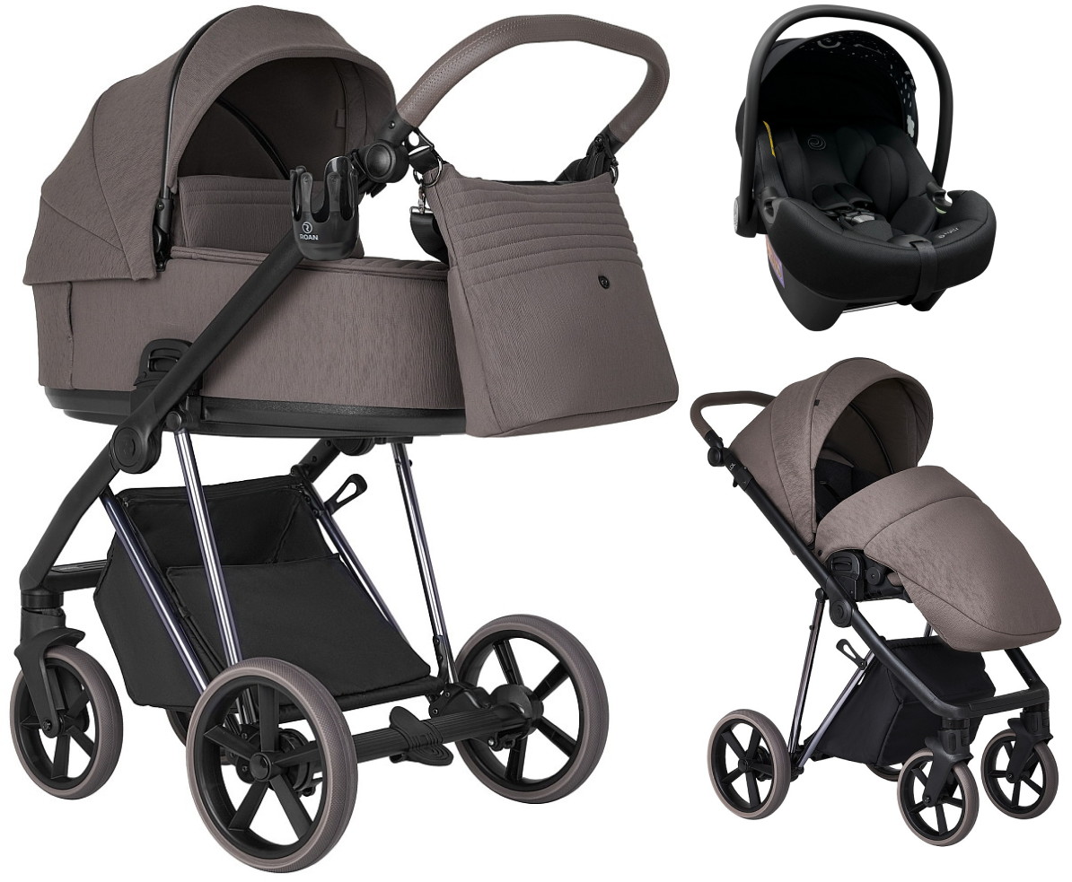 Детская коляска Roan Sol Luxury 2.0 3 в 1 с автокреслом Tutis Elo Lux EduSky Black SLSH/11 Silhouette/Nickel/руч.Cappuccino/к.Capp