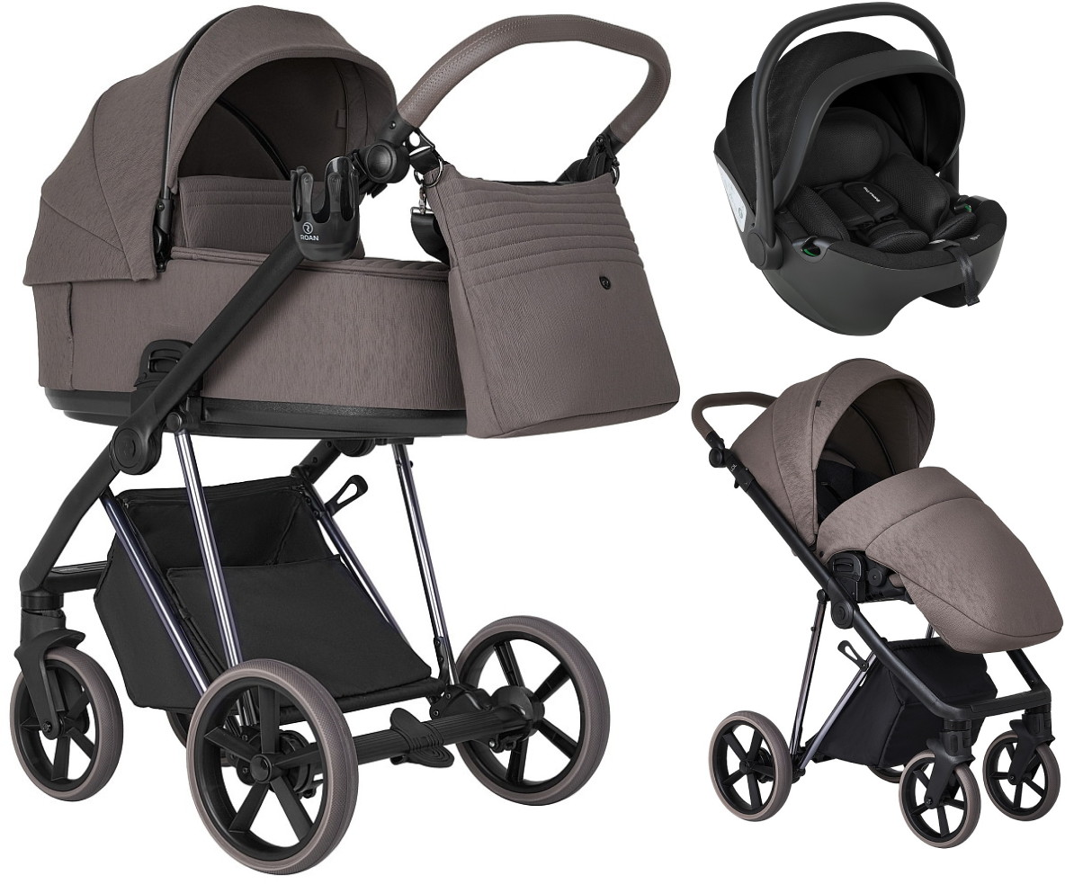Детская коляска Roan Sol Luxury 2.0 3 в 1 с автокреслом Pituso Baesa Pro Black SLSH/11 Silhouette/Nickel/руч.Cappuccino/к.Capp
