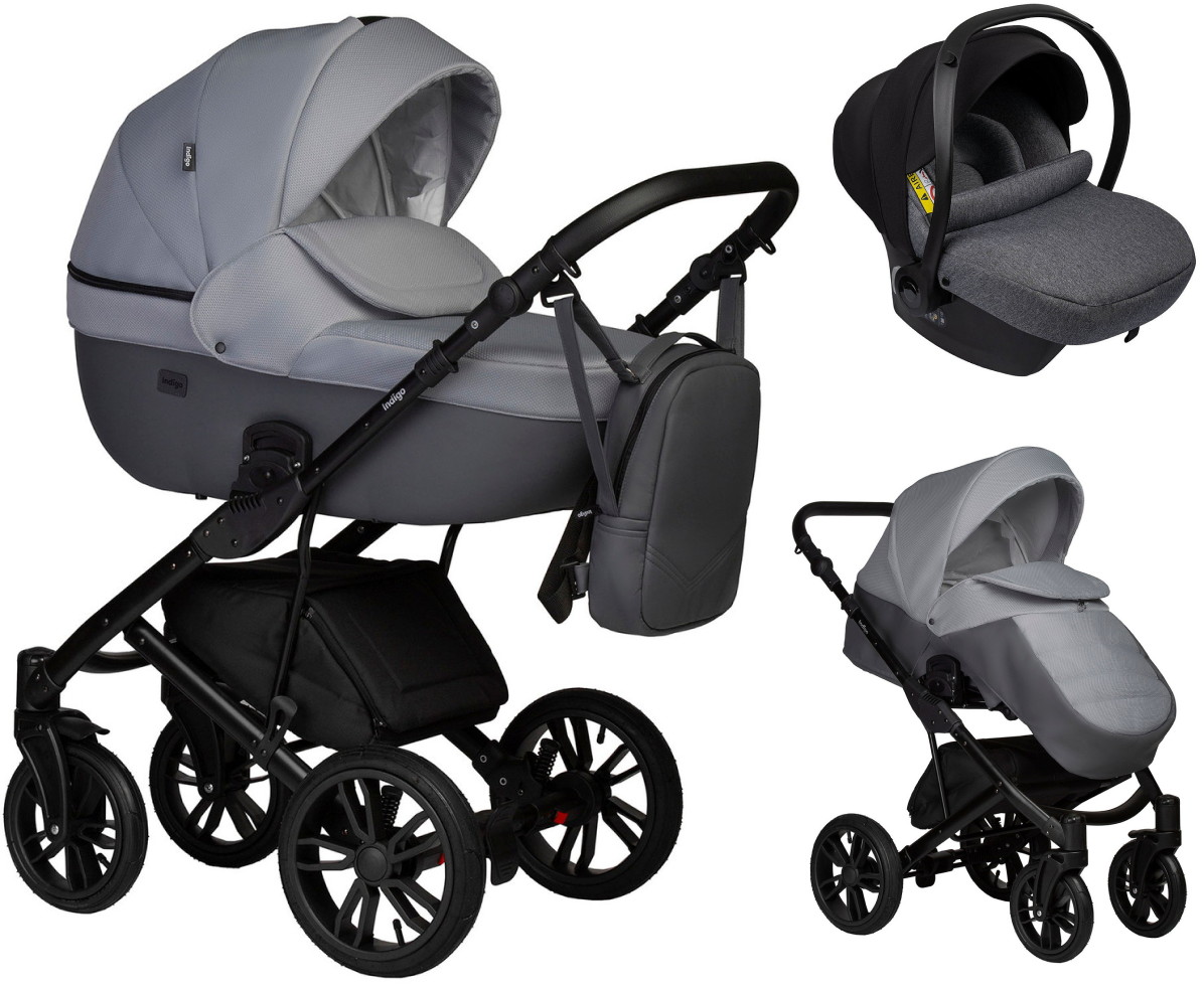 Детская коляска Indigo Mio S 3 в 1 с автокреслом Avionaut Cosmo Grey 04 т.серая кожа+св.серый