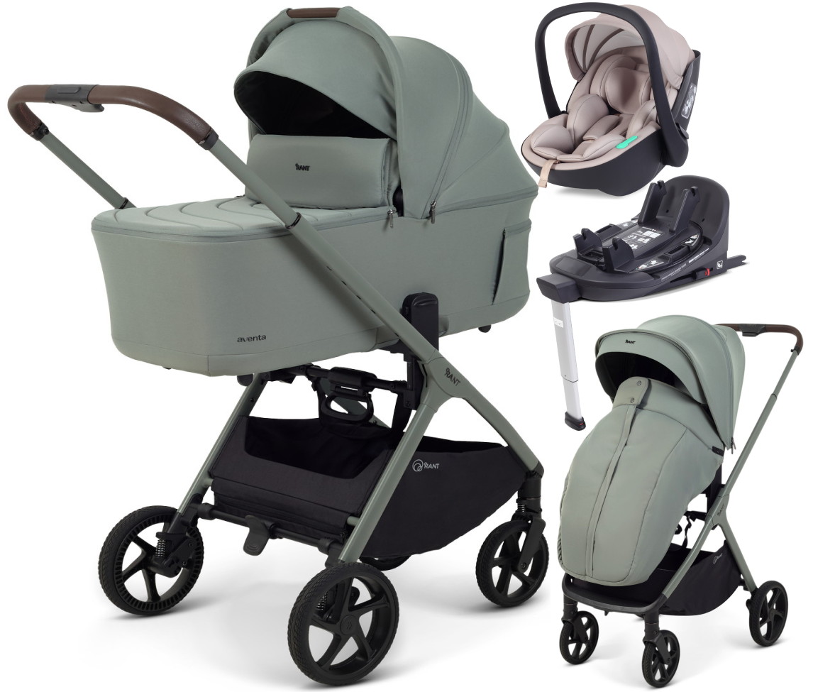 Детская коляска Rant Aventa 4 в 1 с автокреслом Miro Beige и базой Olive