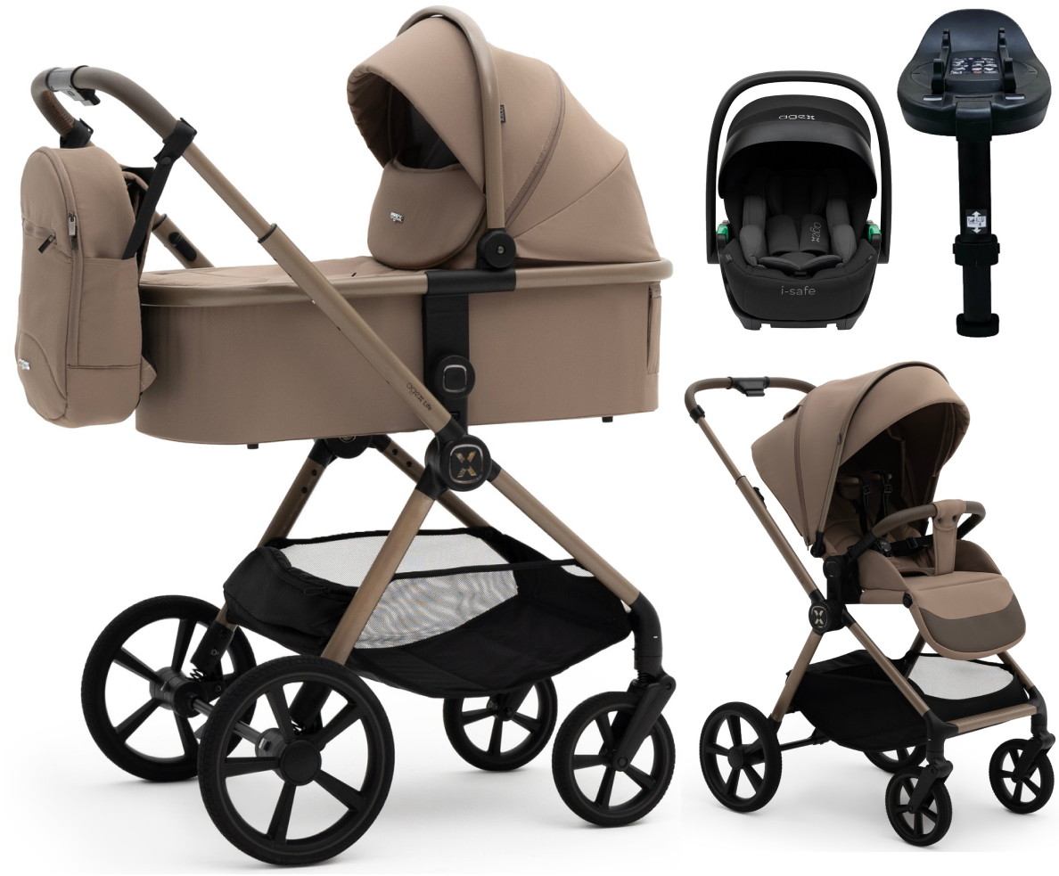 Коляска Agex Life 4 в 1 матовая рама с автокреслом i-Safe S Black и базой ALB620 Taupe Beige (Бежевый)