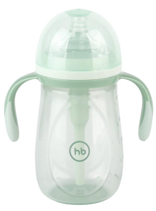 Бутылочка с ручками Happy Baby с силиконовой соской 300 мл olive